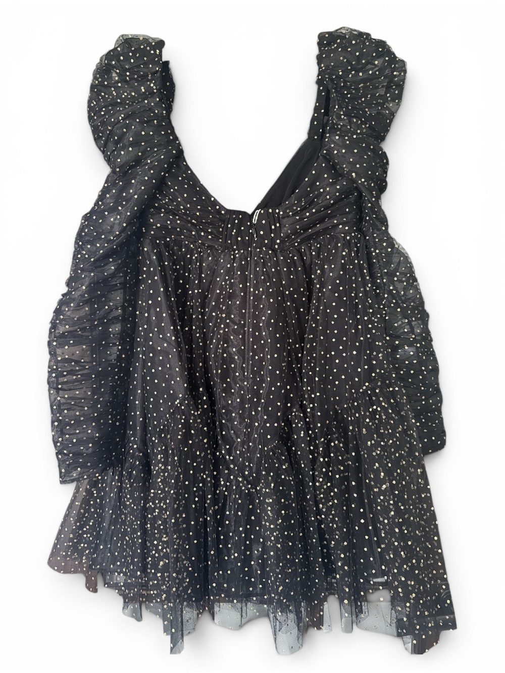 NWT Zimmermann Black Sparkle Tulle Mini Dress Puff Sleeve Polka Dot Size 6 - Picture 8 of 11